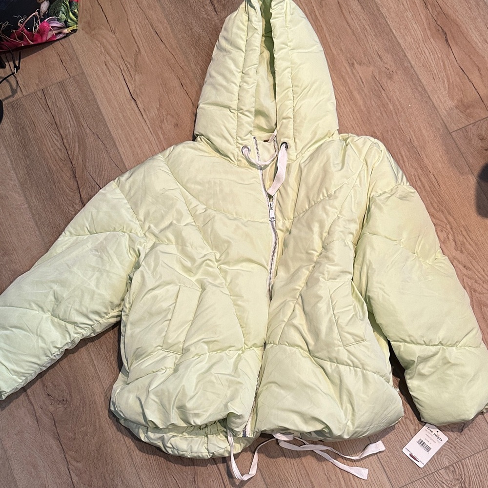 Free People Soft Green Hooded Puffer Jacket
